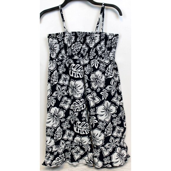 NEW Y2K Limited Too Black Hawaiian Floral Summer Dress Shirred Beach Swim Cover - Picture 4 of 6